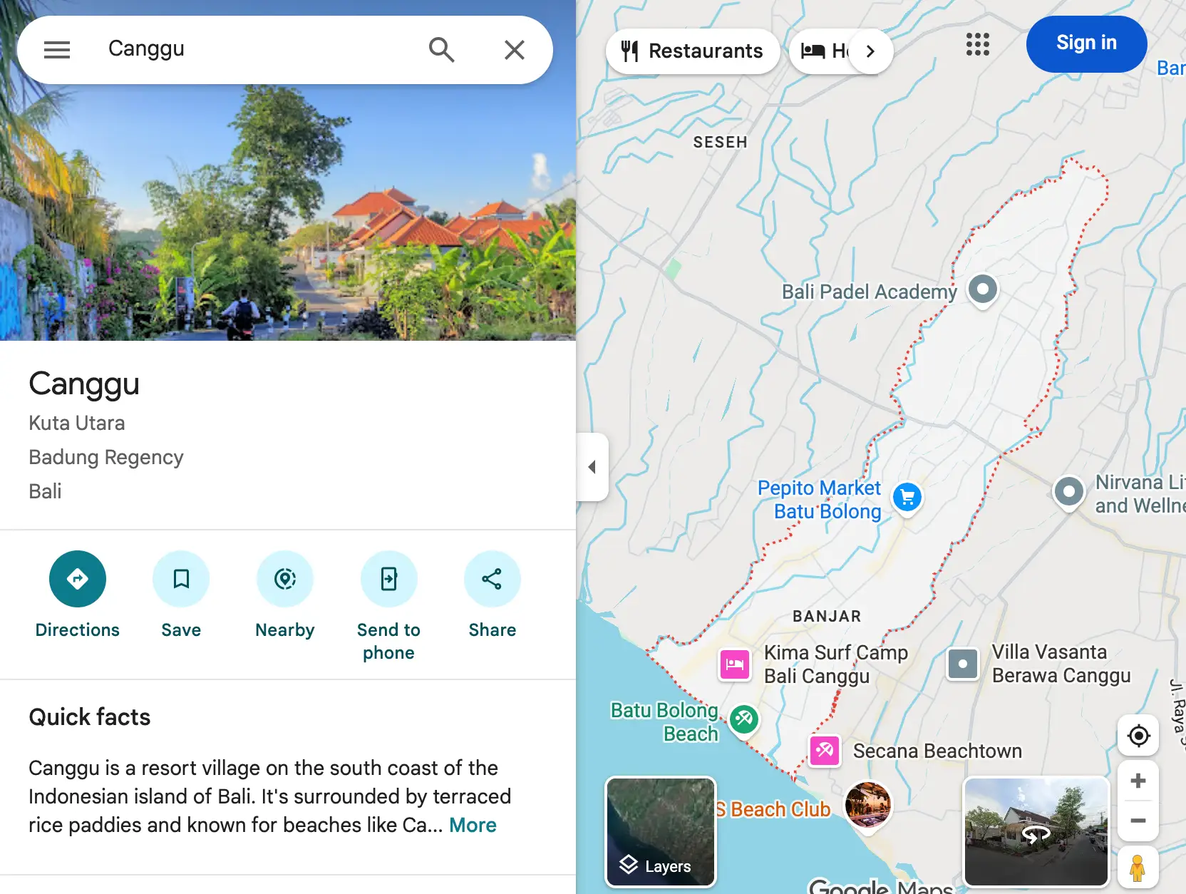 canggu bali on google maps