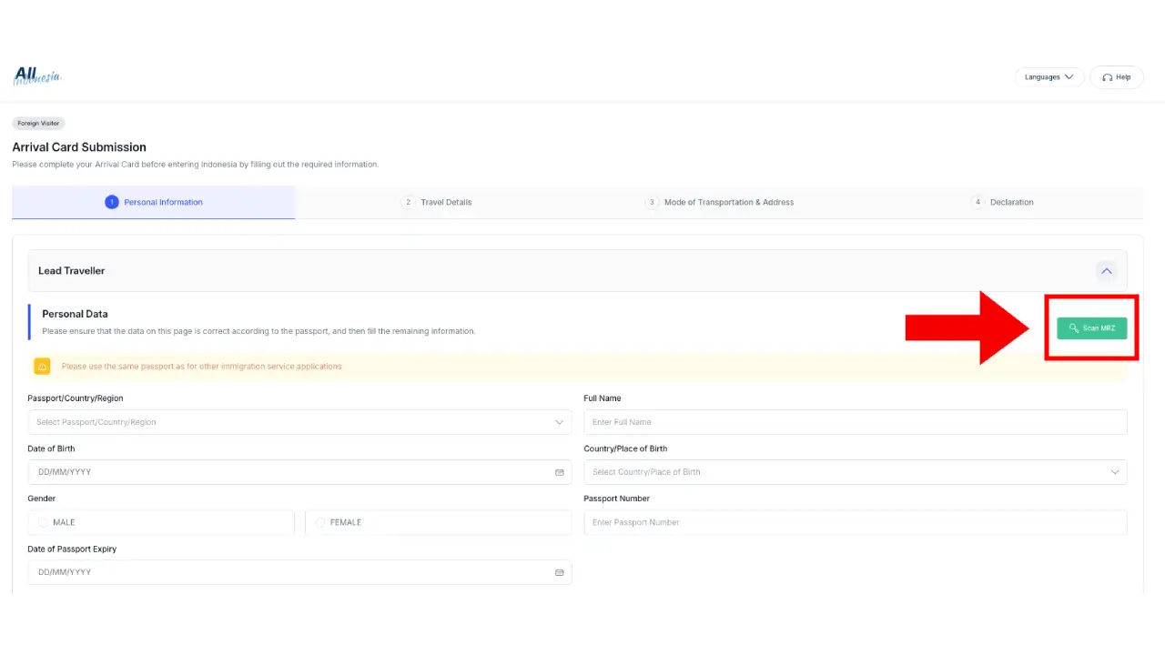 arrival card indonesia personal information form