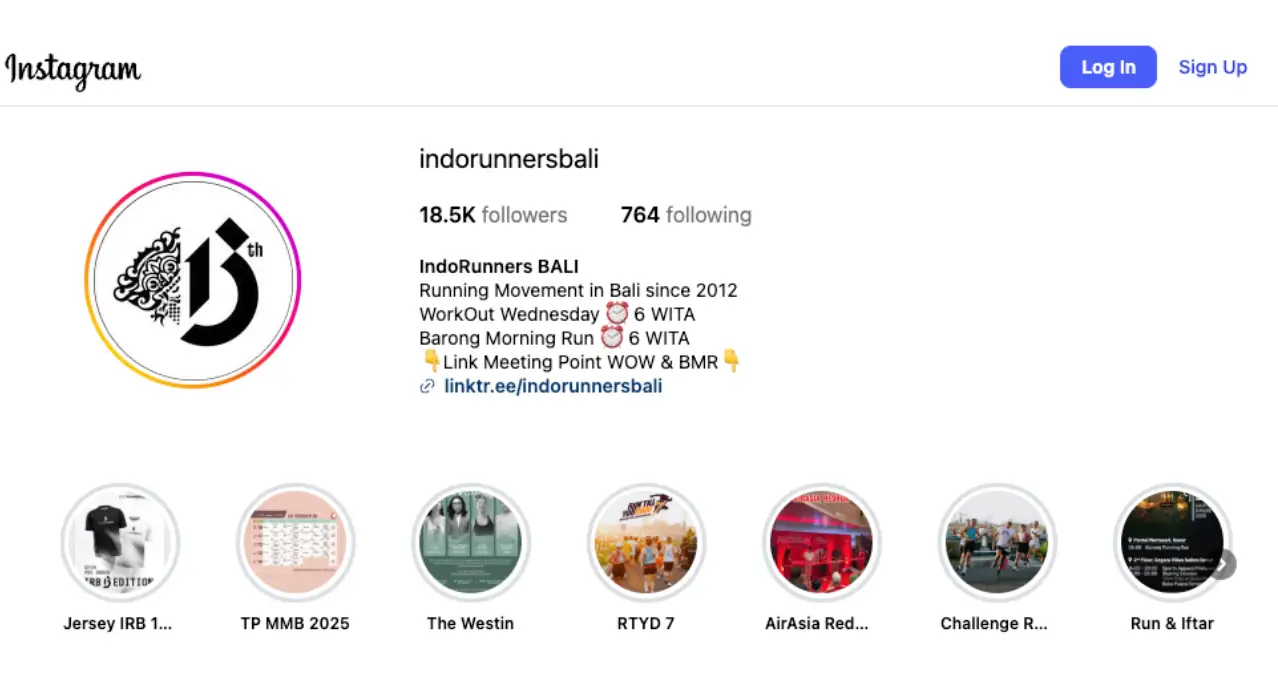 IndoRunners Bali instagram profile