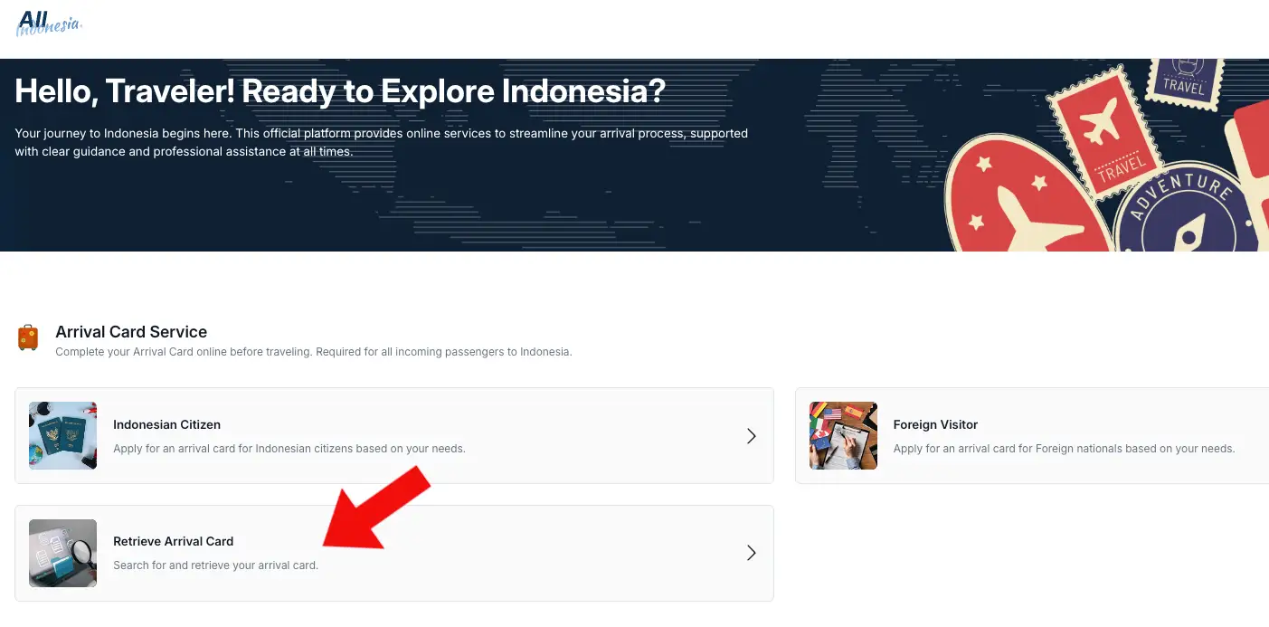 how to retrieve all indonesia arrival card online