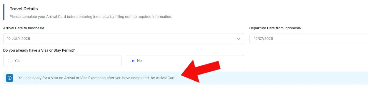 visa details on arrival card submission